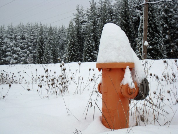 Fire hydrant with snow hat